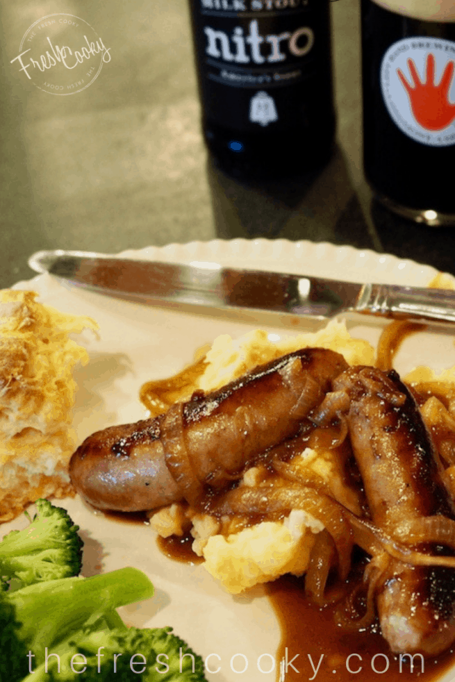 Bangers And Mash With Milk Stout Gravy Sausages And Mashed Potatoes The Fresh Cooky 