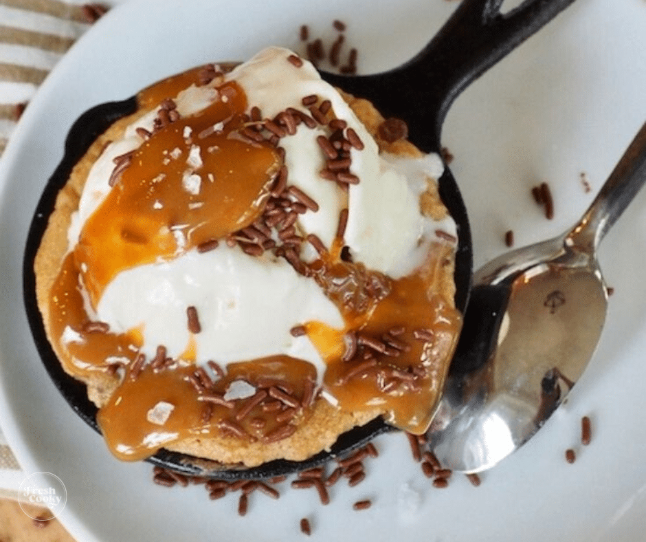 Mini Cast Iron Skillet Chocolate Chip Cookie Recipe (Half Baked Cookies) •  The Fresh Cooky