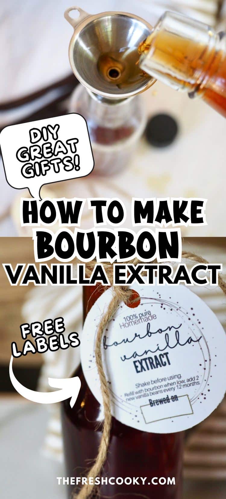 A bottle filled with bourbon vanilla extract with a free printable label, to pin.