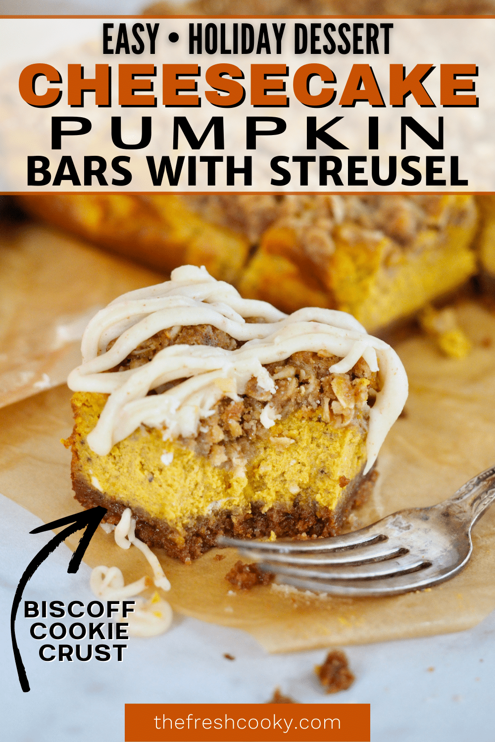 Pumpkin Cheesecake Bars Recipe {with Streusel topping} • The Fresh Cooky