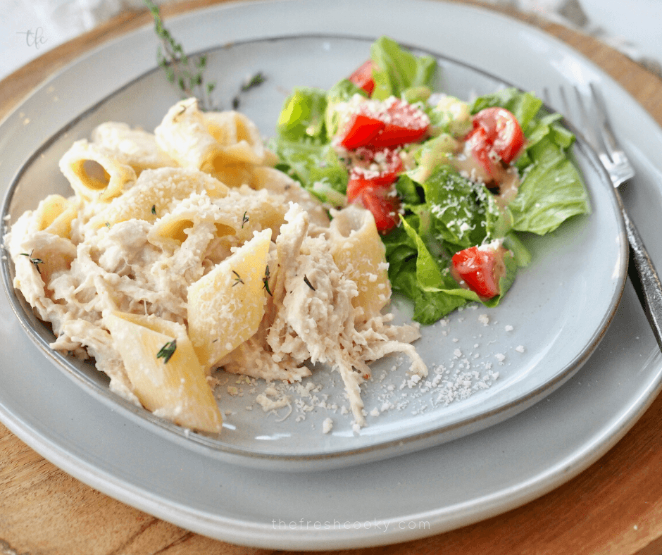 3-Ingredient Olive Garden Chicken with Pasta (Crockpot) • The Fresh Cooky