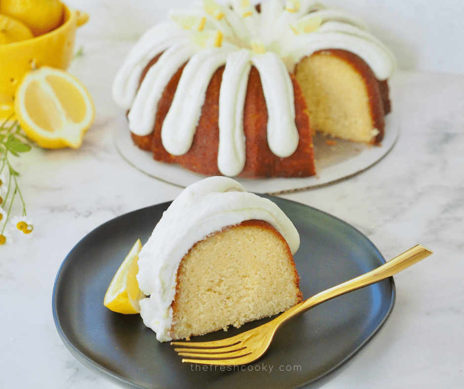 Lemon Square Bundt Cake with lemon buttercream - Friday is Cake Night