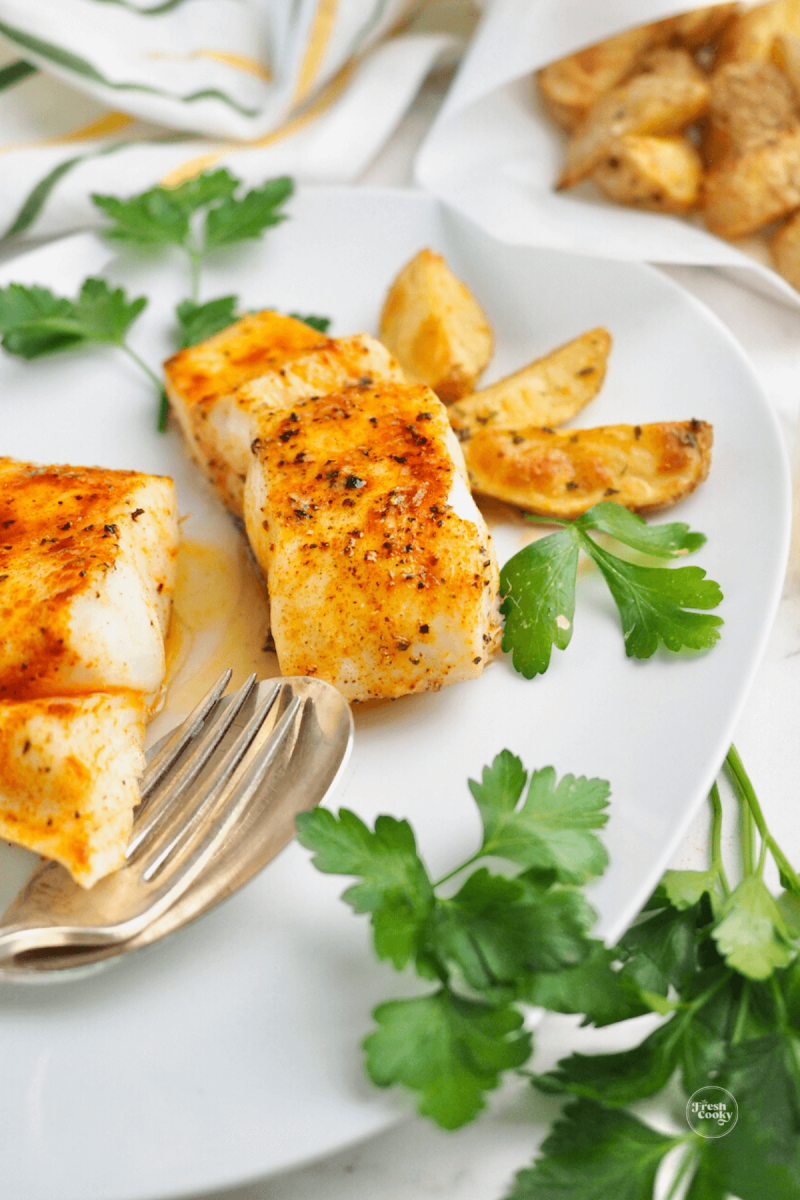 Easy Air Fryer Halibut Recipe with Lemon Butter Sauce • The Fresh Cooky