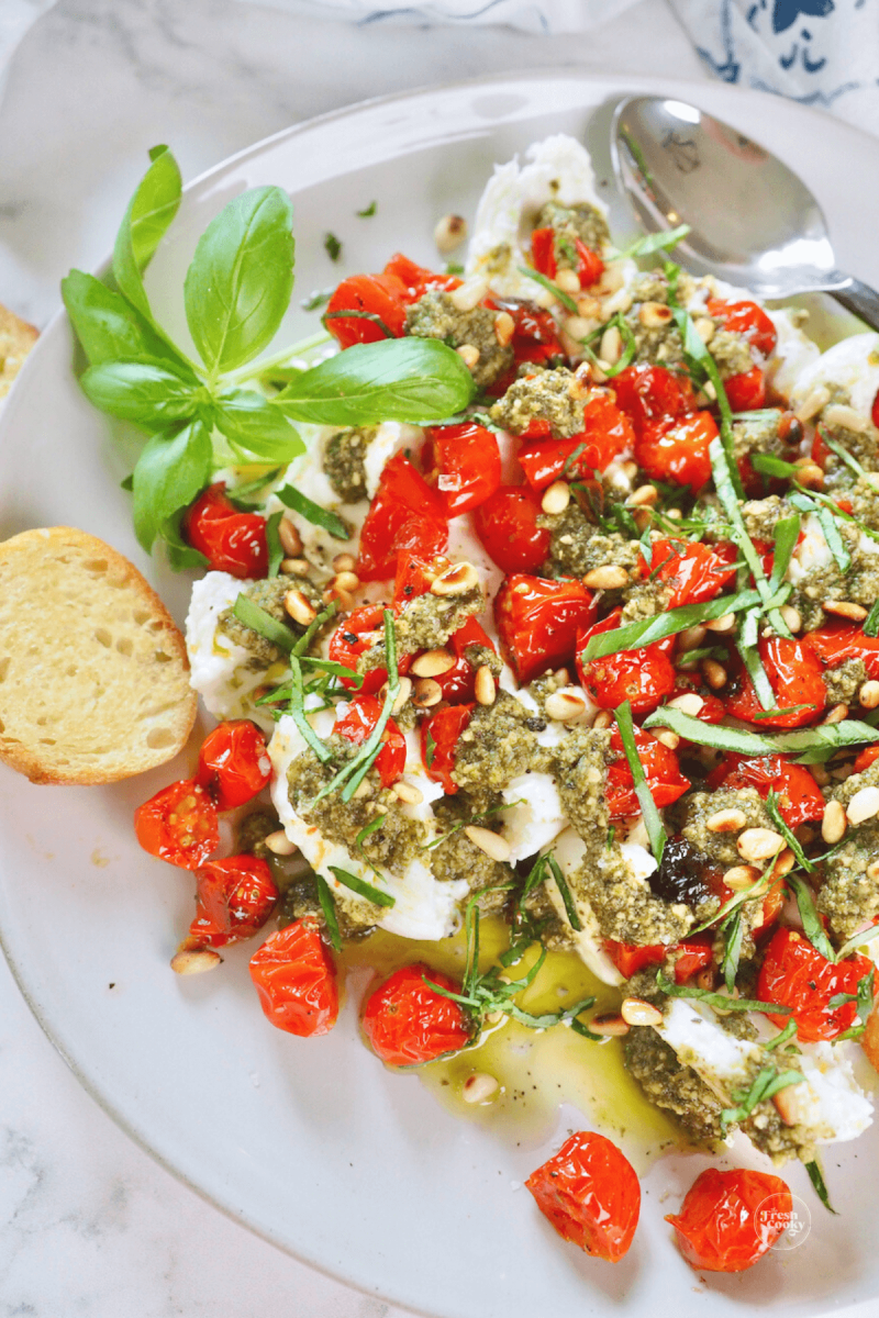 Easy Pesto Appetizer Recipe With Burrata And Roasted Tomatoes