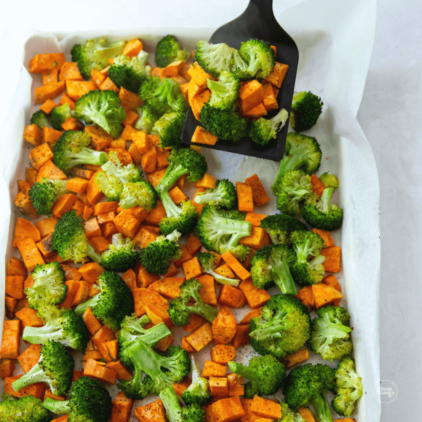 Easy Crispy Oven Roasted Sweet Potatoes and Broccoli • The Fresh Cooky