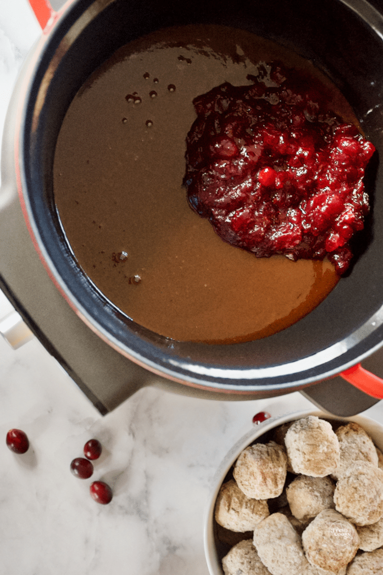 Easy 3-Ingredient Cranberry Meatballs (Crockpot) • The Fresh Cooky