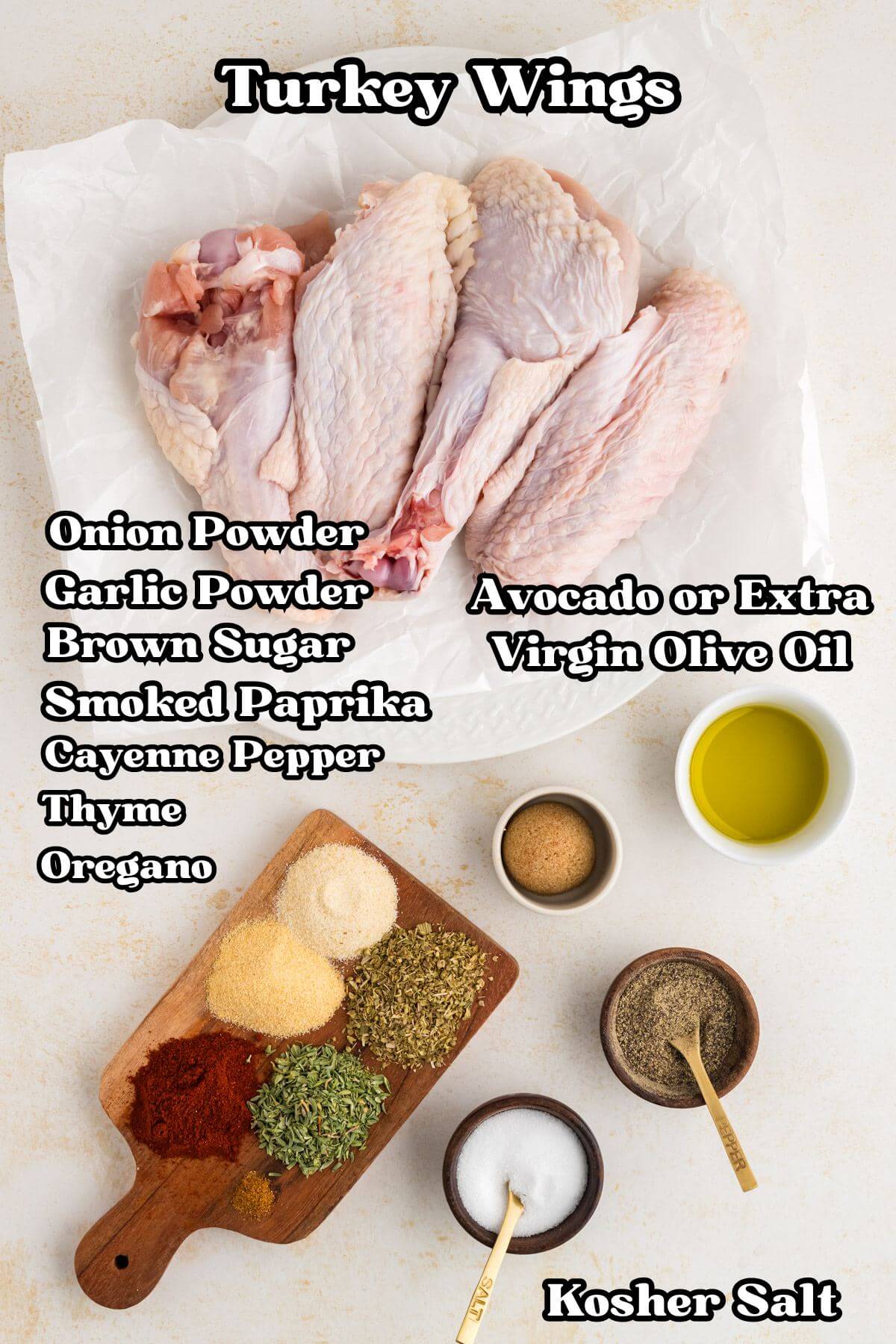 https://www.thefreshcooky.com/wp-content/uploads/2023/10/Easy-Crispy-Air-Fryer-Turkey-Wings-Recipe-labeled-ingredients.jpg