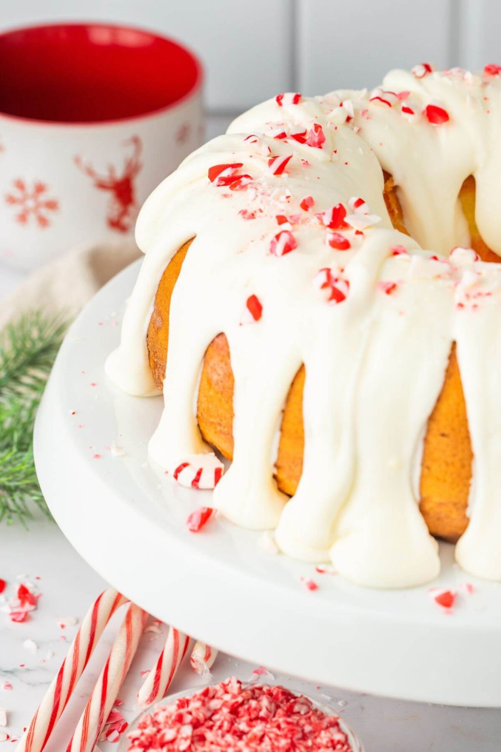 Peppermint Candy Cane Cake with Peppermint Cream Cheese Frosting • The ...